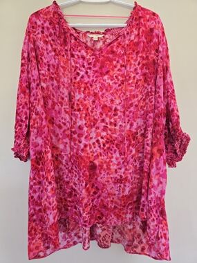 Terra & Sky Pink Fuchsia Printed Peasant Blouse. Size 3X.